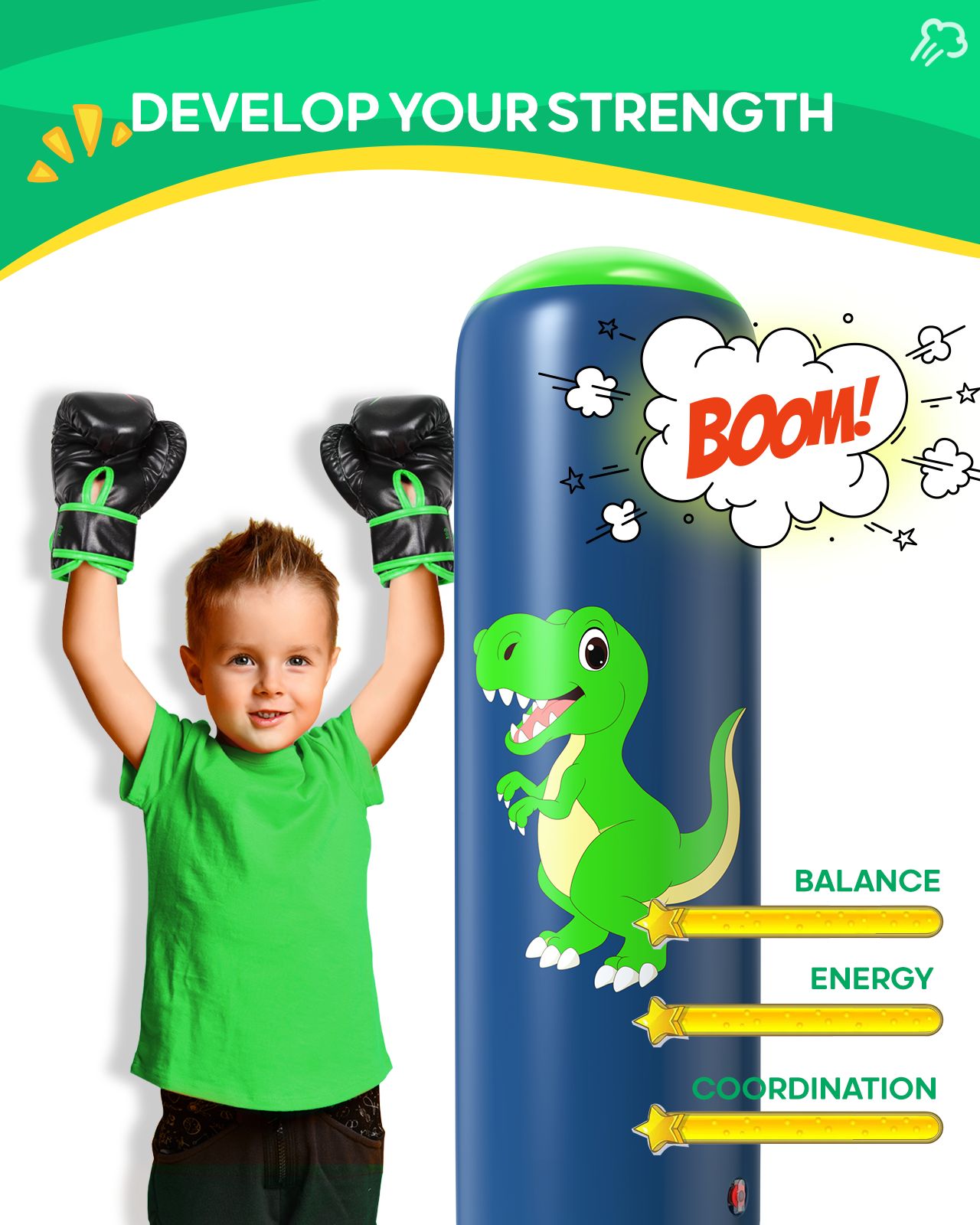 QPAU Dinosaur Inflatable Punching Bag for Kids 3 - 6 - QPAU