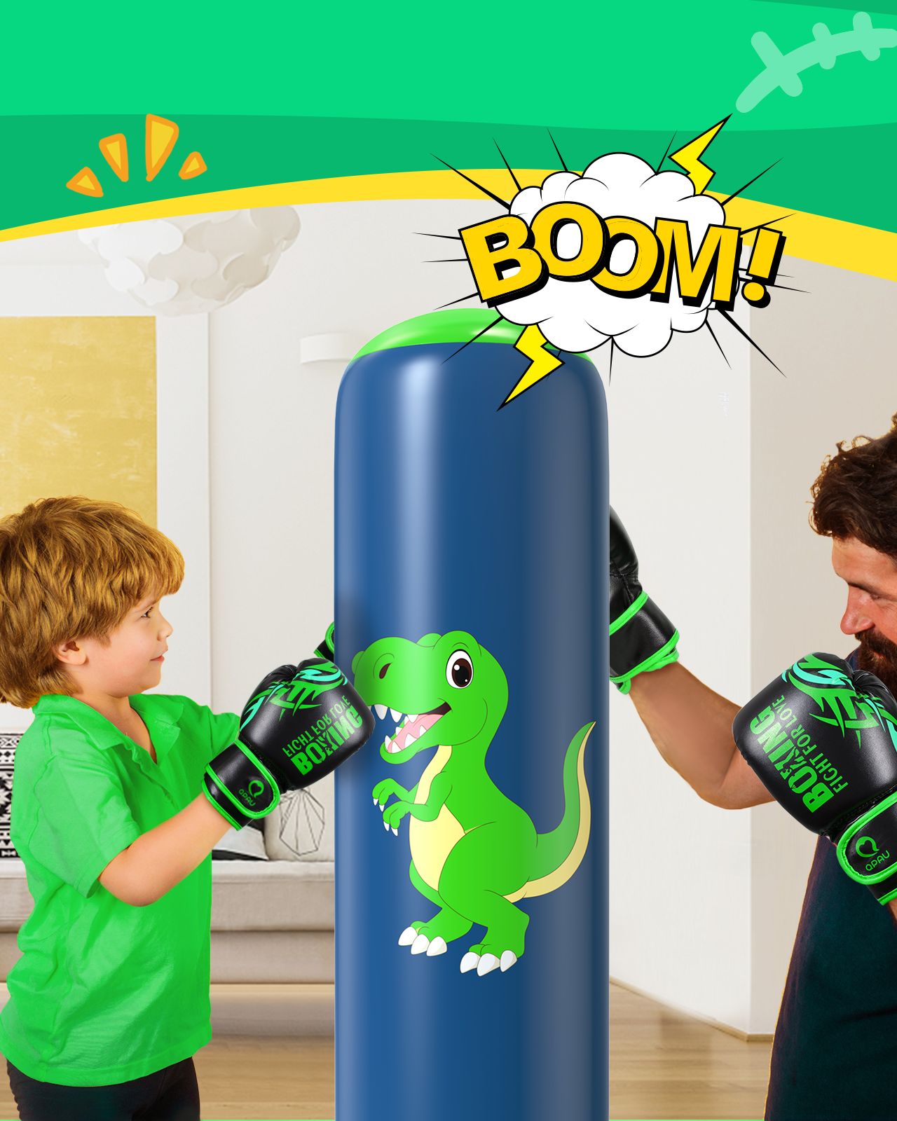 QPAU Dinosaur Inflatable Punching Bag for Kids 3 - 6 - QPAU