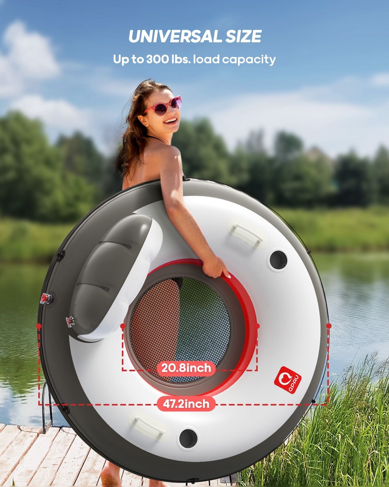 QPAU Heavy Duty Inflatable River Tube with Backrest & Cup Holders - QPAU