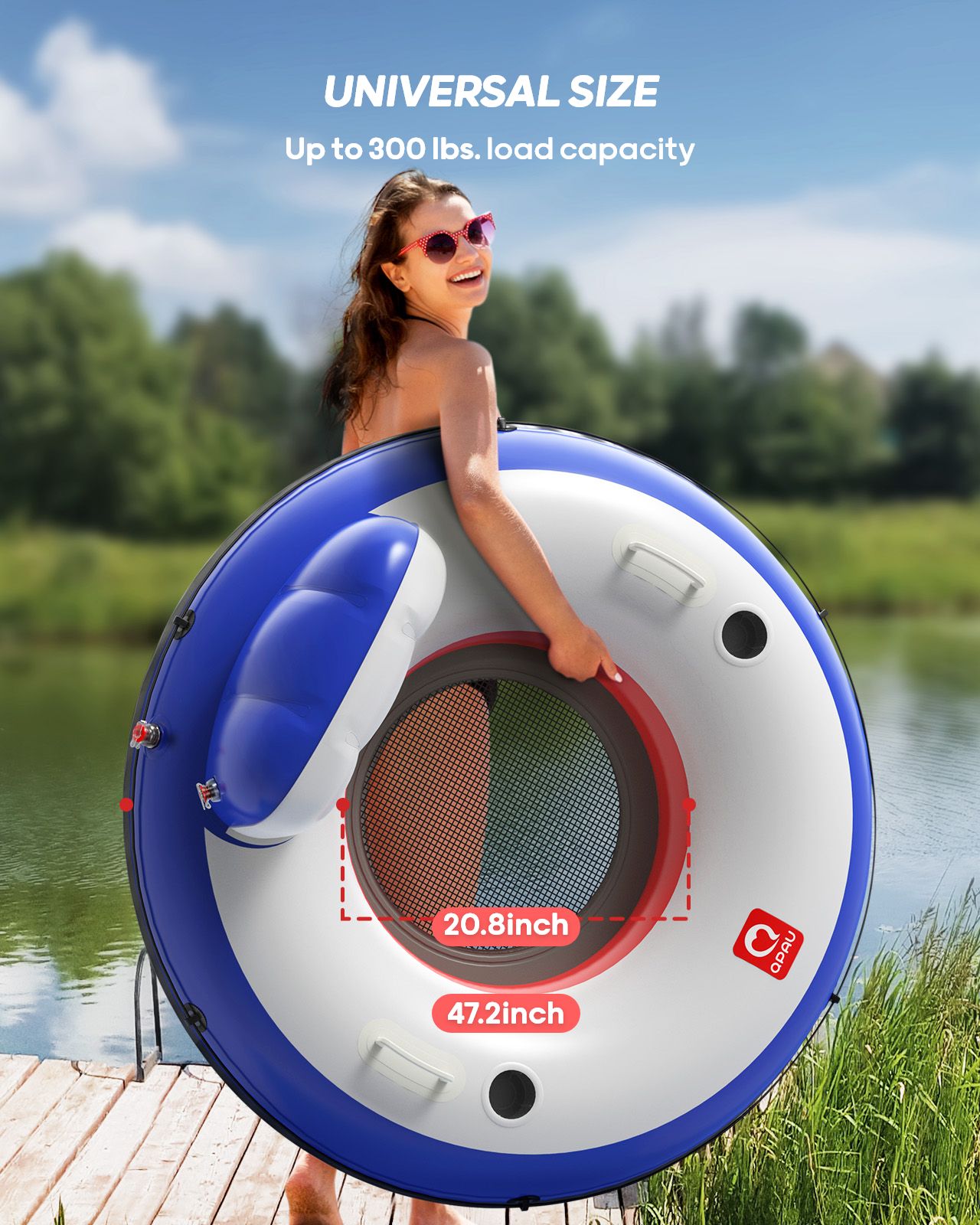 QPAU Heavy Duty Inflatable River Tube with Backrest & Cup Holders - QPAU