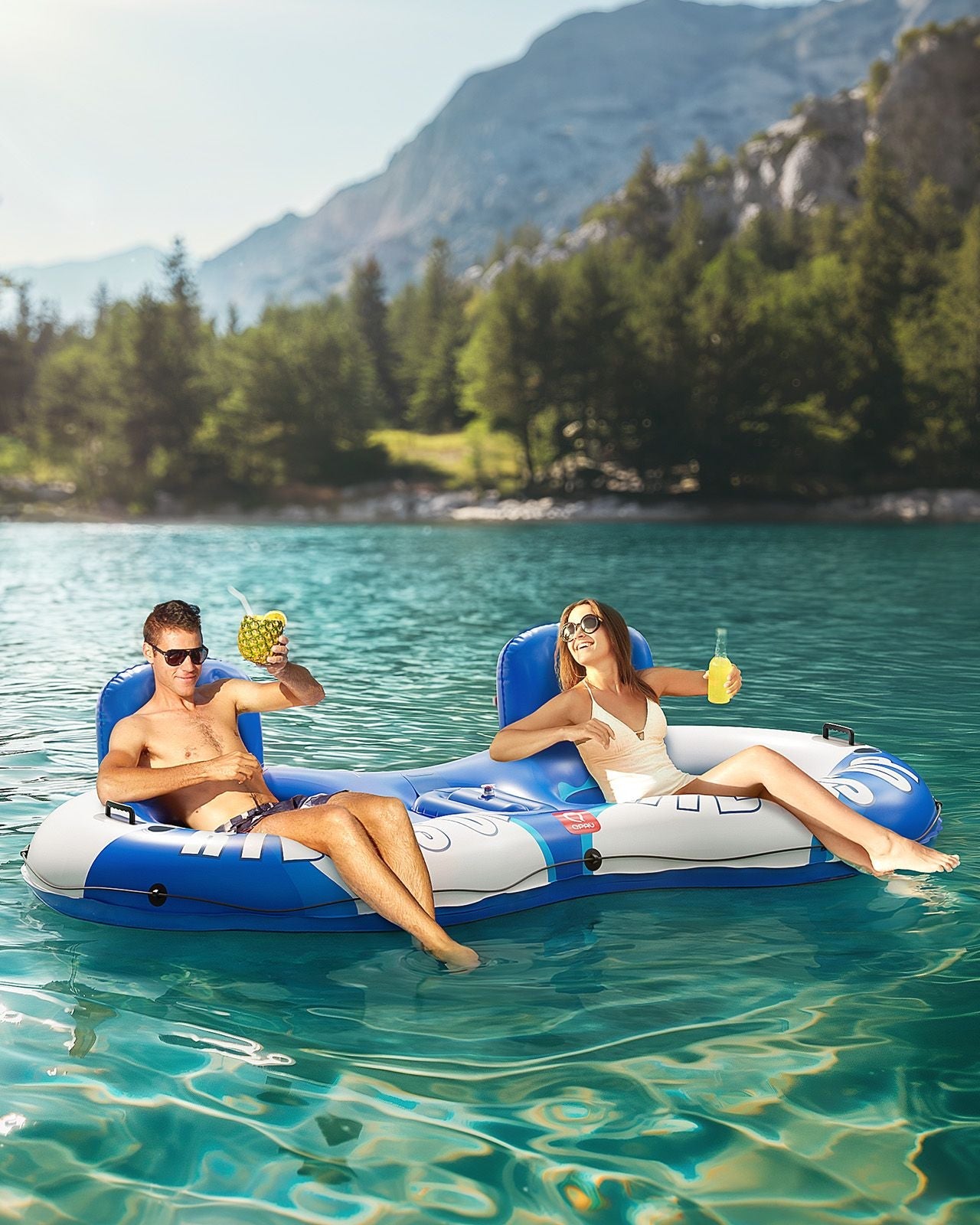 QPAU Inflatable Double River Tube | Cooler & Cup Holders for Family - QPAU