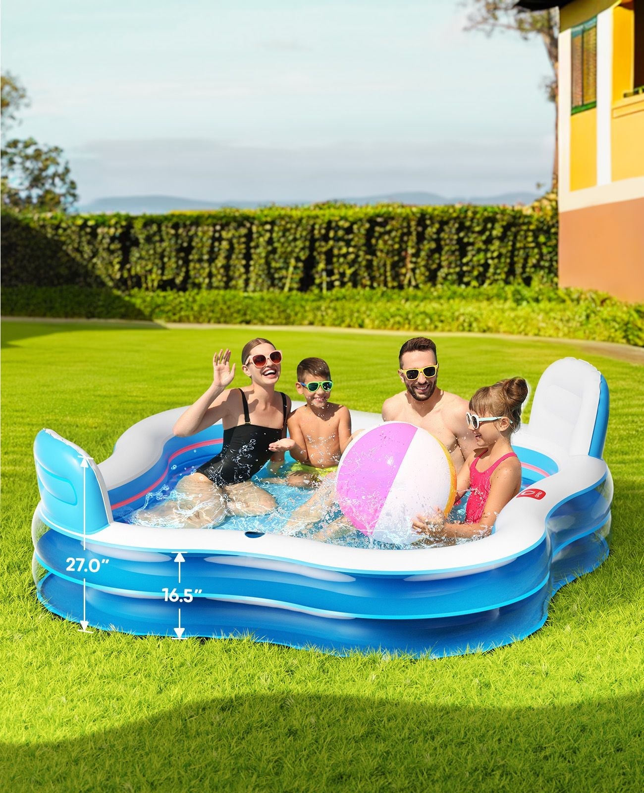 QPAU Inflatable Swimming Pool with 2 Seats and Backrests - QPAU