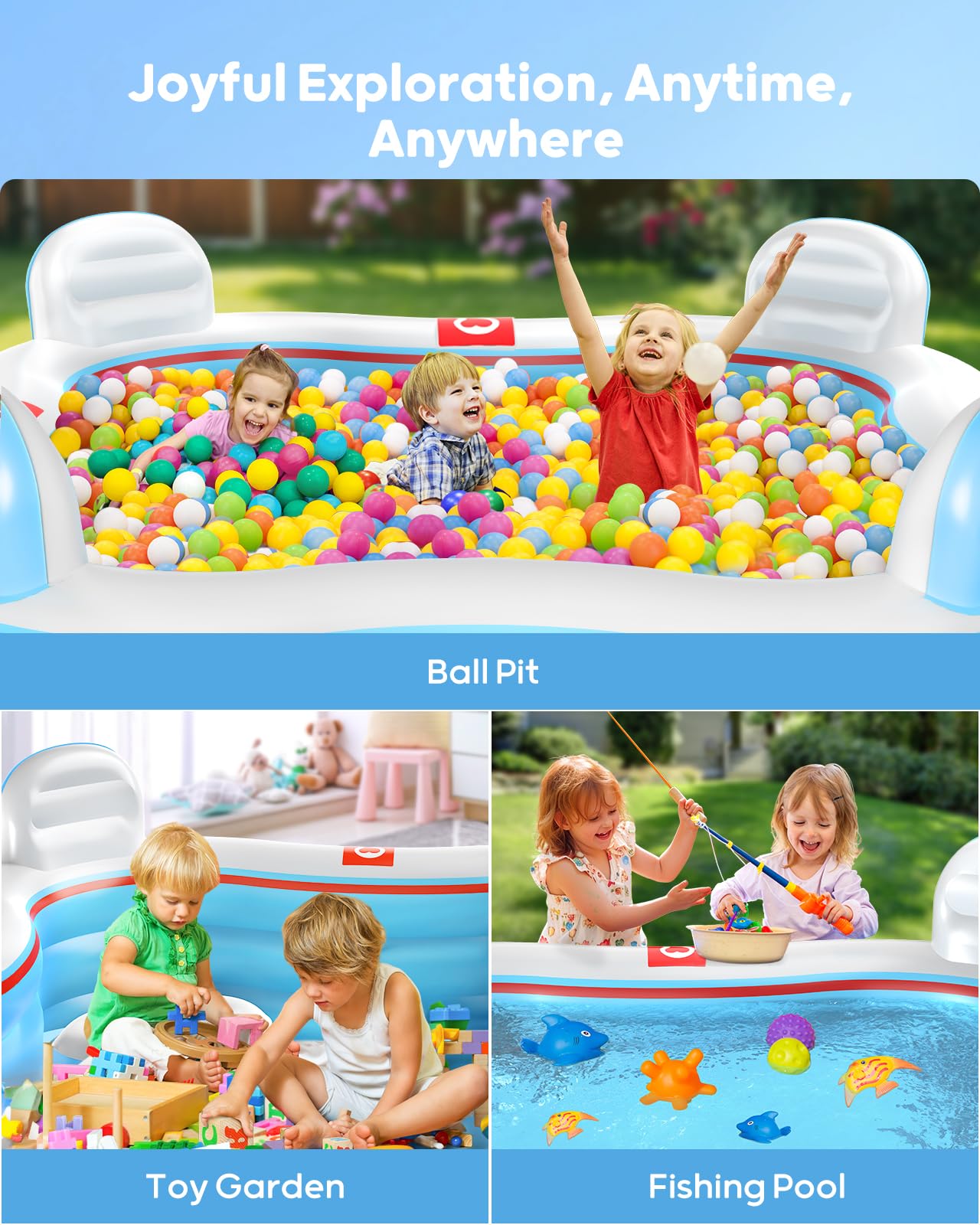 QPAU Inflatable Swimming Pool with 4 Seats and Backrests - QPAU