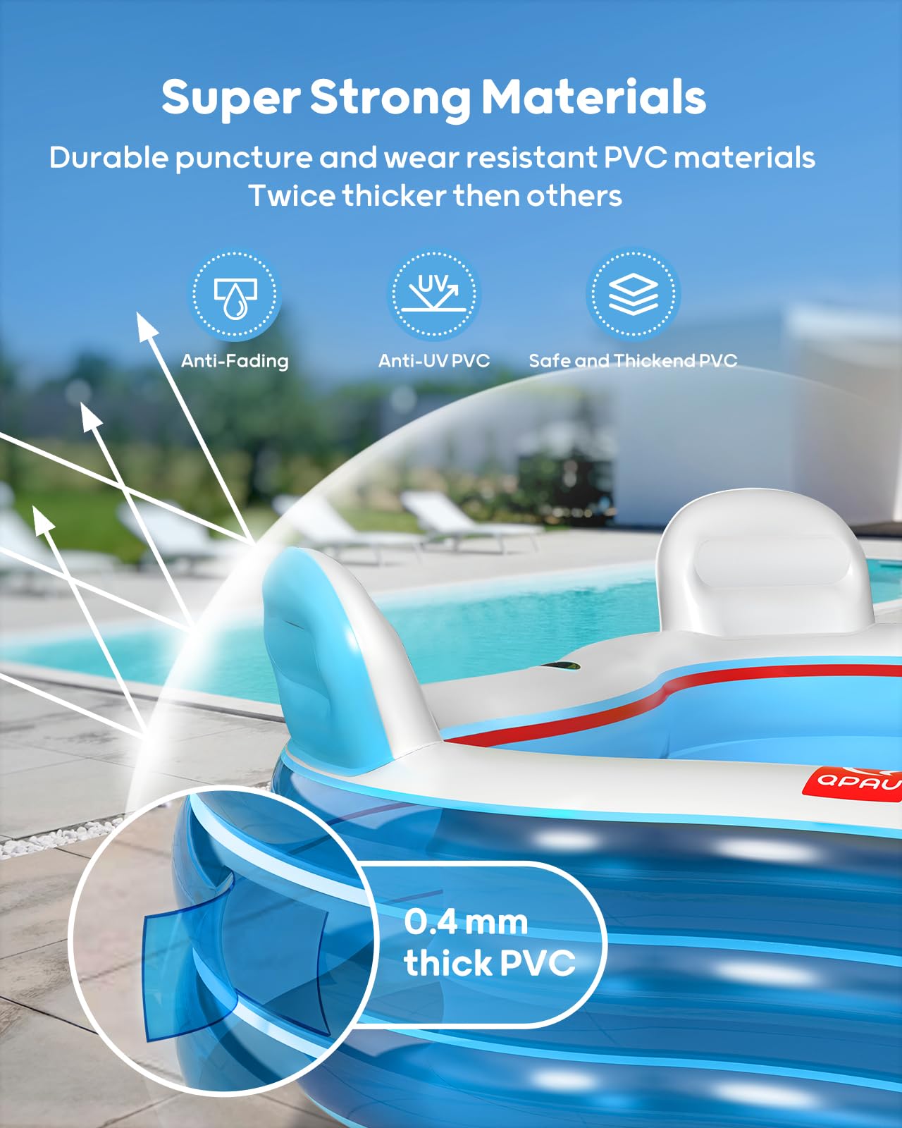 QPAU Inflatable Swimming Pool with 4 Seats and Backrests - QPAU