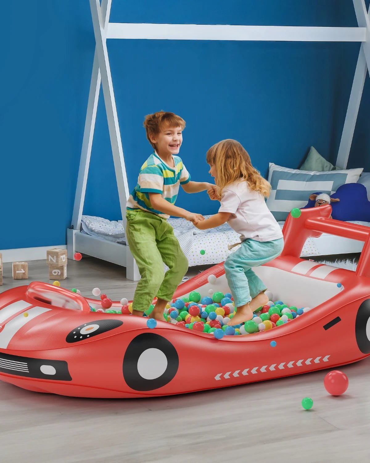 QPAU Inflatable Toddler Travel Bed with Racing Car Design - QPAU