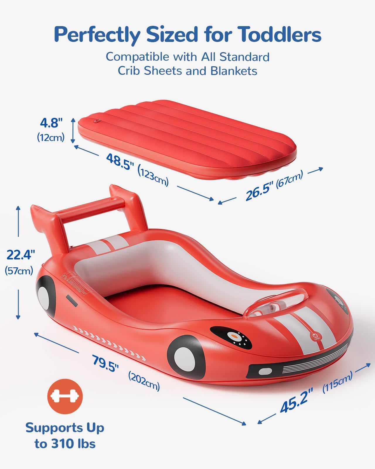 QPAU Inflatable Toddler Travel Bed with Racing Car Design - QPAU