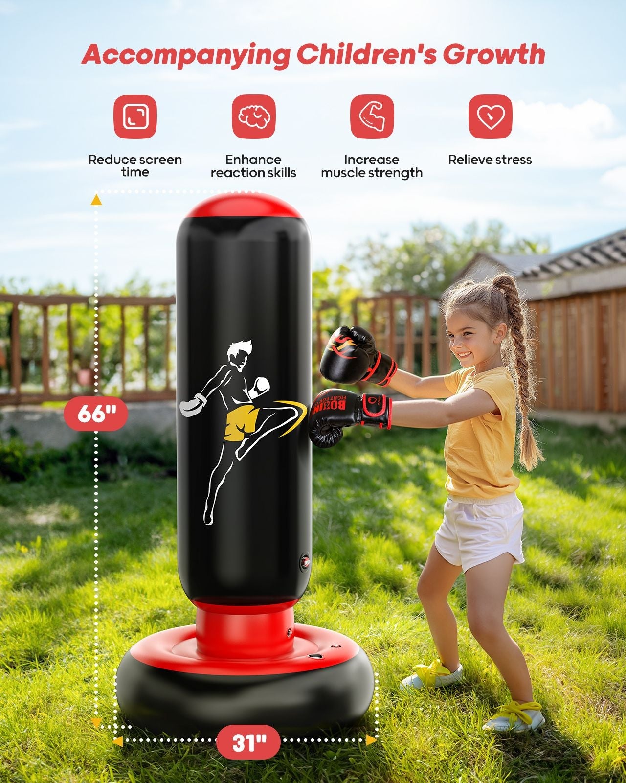 QPAU Larger Stable Punching Bag for Kids - QPAU