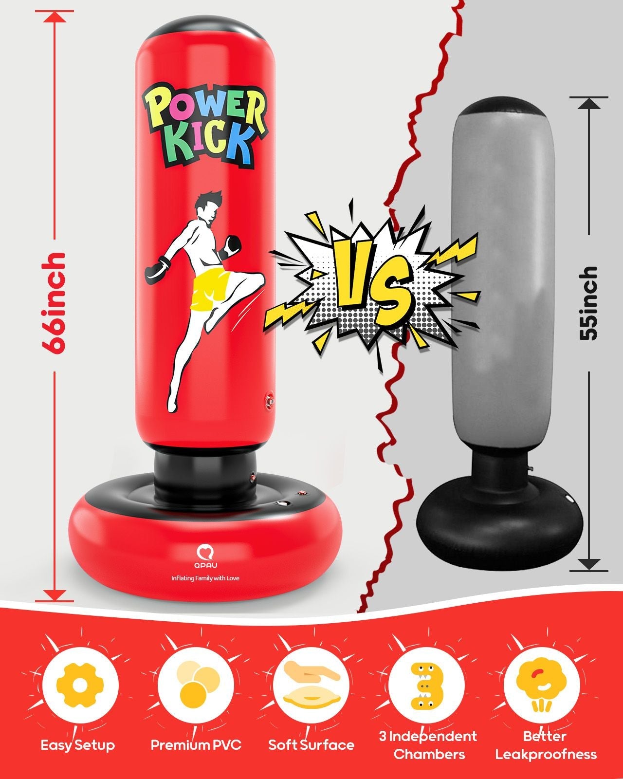 QPAU Larger Stable Punching Bag for Kids - QPAU