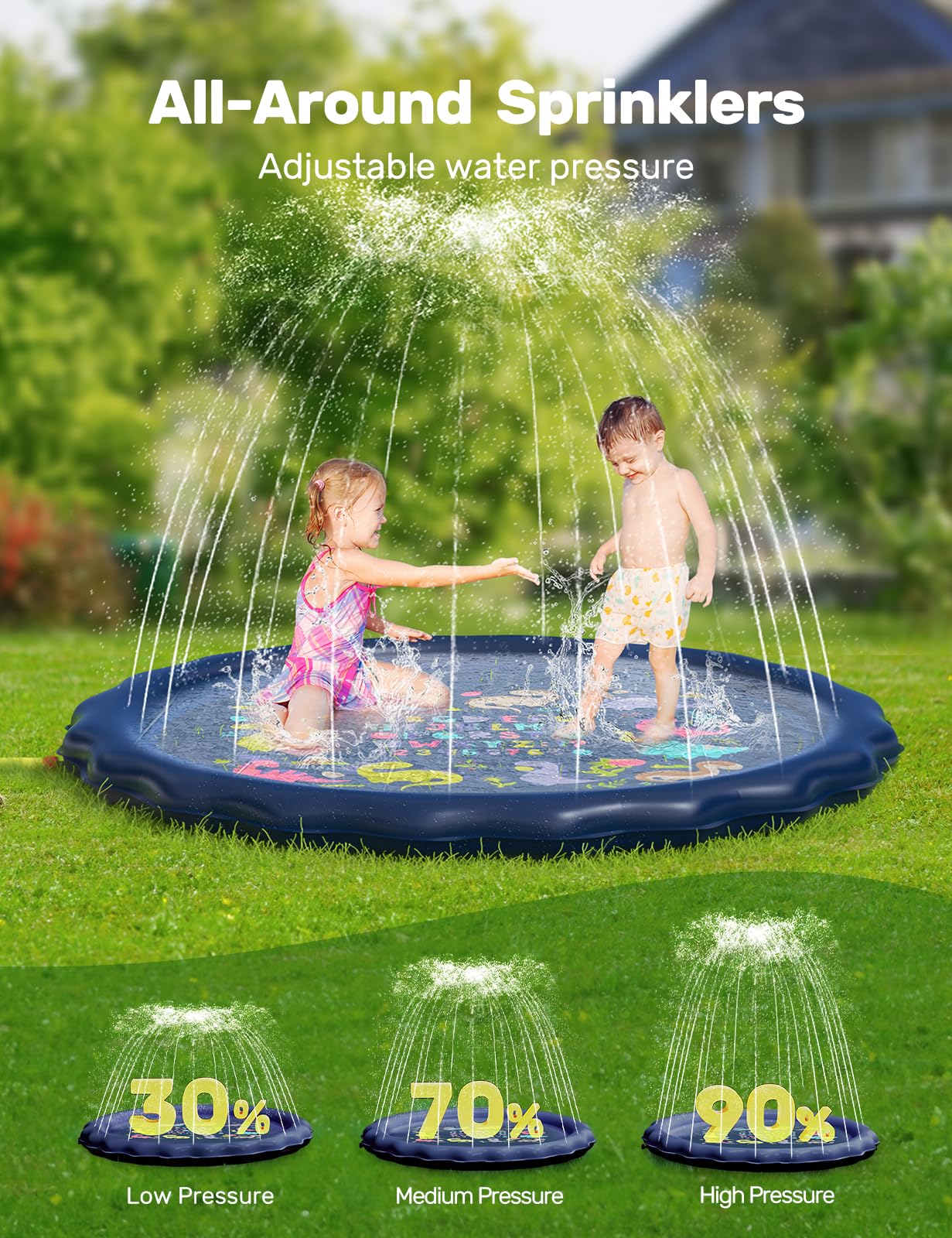 QPAU Splash Pad | 67" Non - Slip Kids Splash Pad for Outside - QPAU