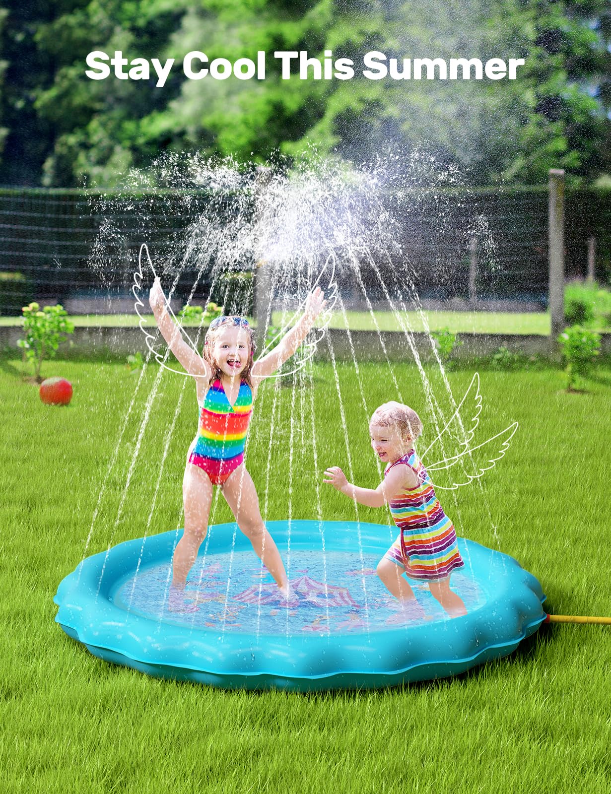 QPAU Splash Pad | 67" Non - Slip Kids Splash Pad for Outside - QPAU