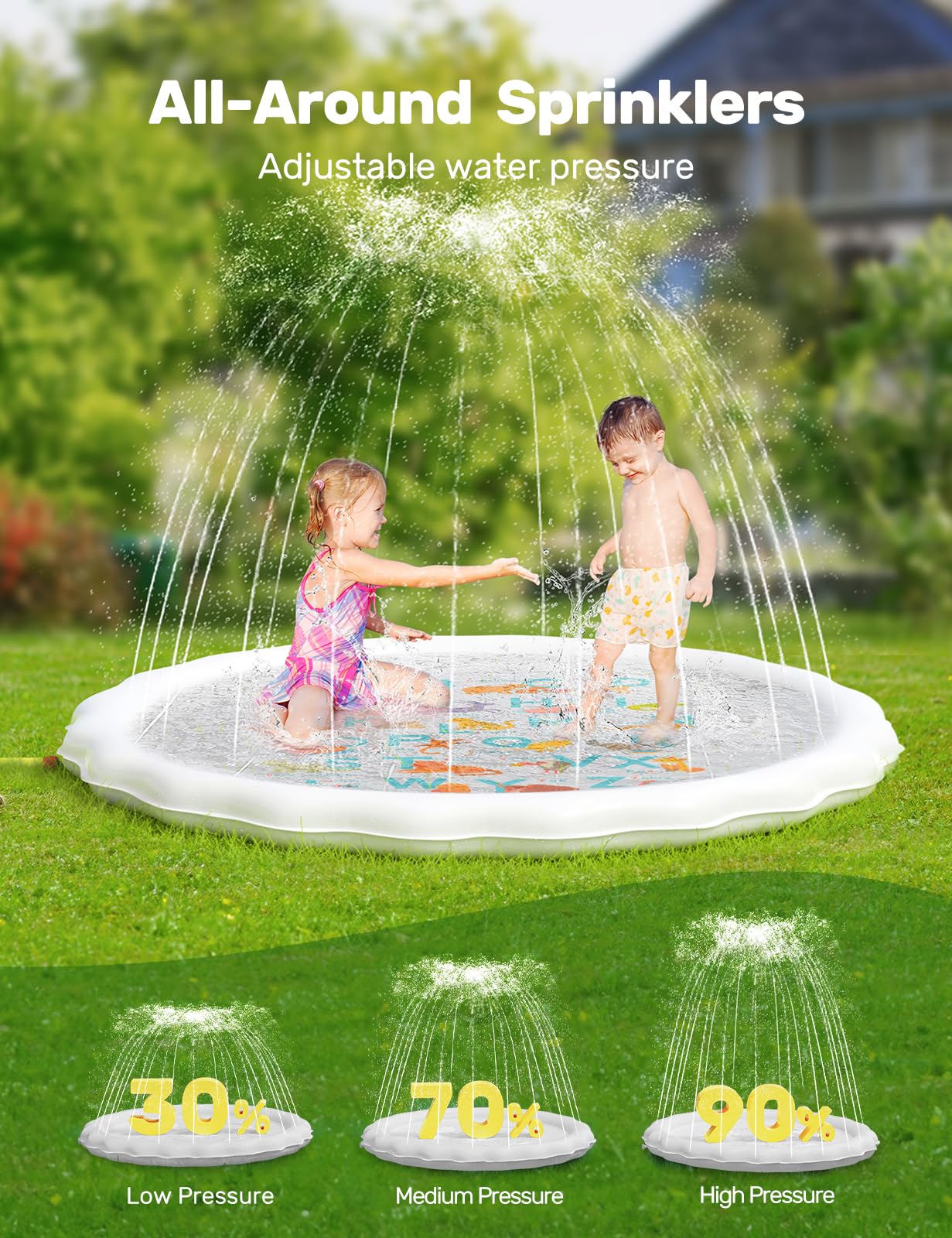 QPAU Splash Pad | 67" Non - Slip Kids Splash Pad for Outside - QPAU