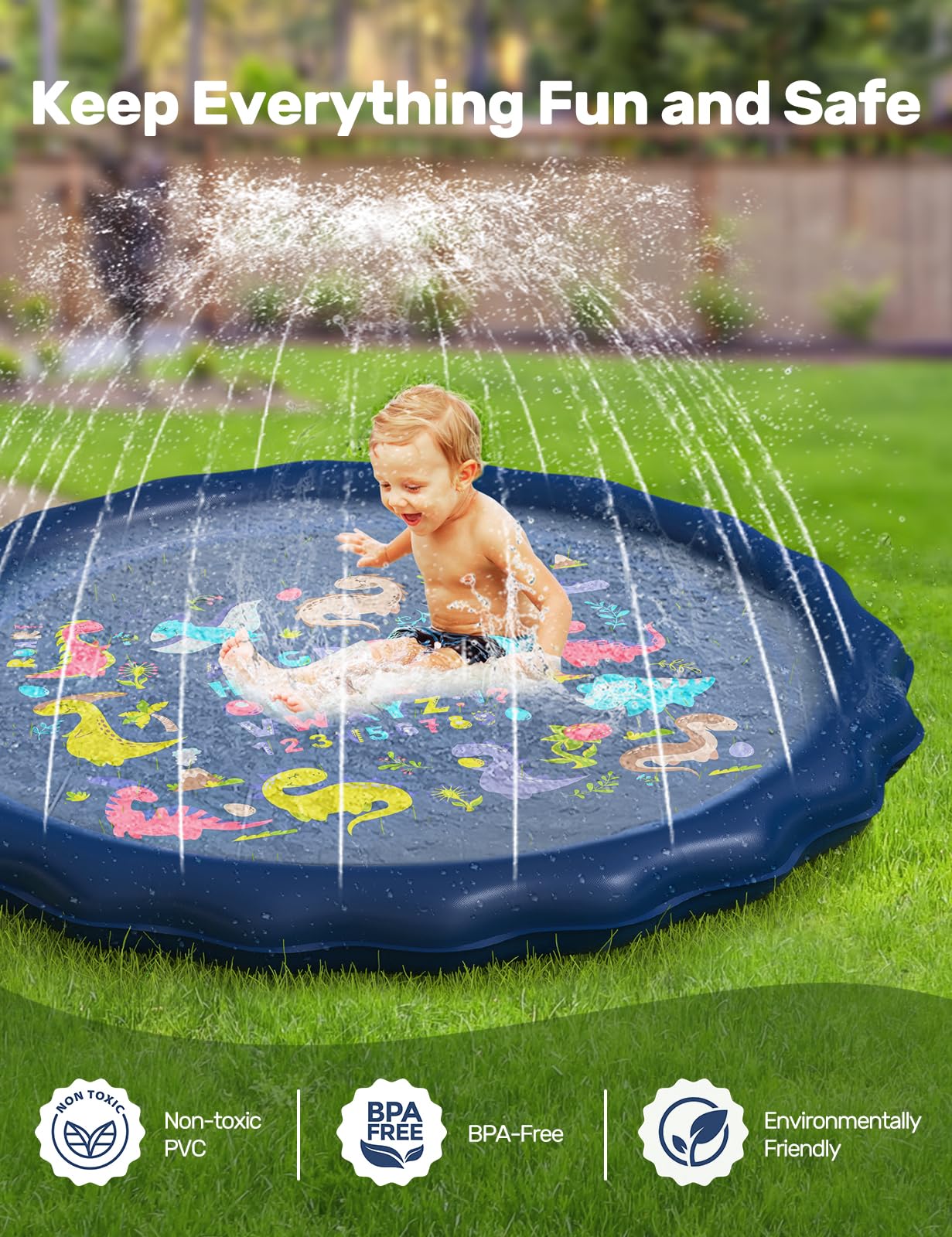 QPAU Splash Pad | 67" Non - Slip Kids Splash Pad for Outside - QPAU