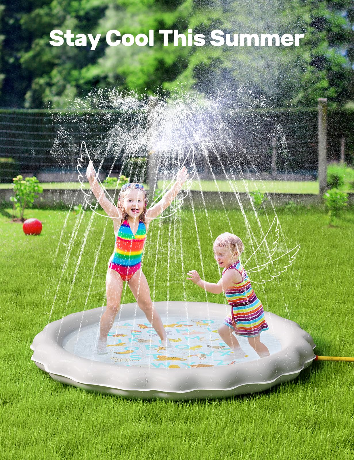 QPAU Splash Pad | 67" Non - Slip Kids Splash Pad for Outside - QPAU