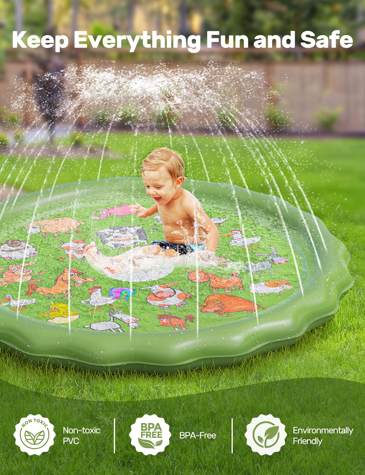 QPAU Splash Pad | 67" Non - Slip Kids Splash Pad for Outside - QPAU