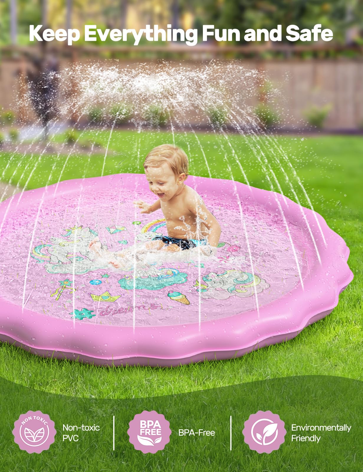 QPAU Splash Pad | 67" Non - Slip Kids Splash Pad for Outside - QPAU