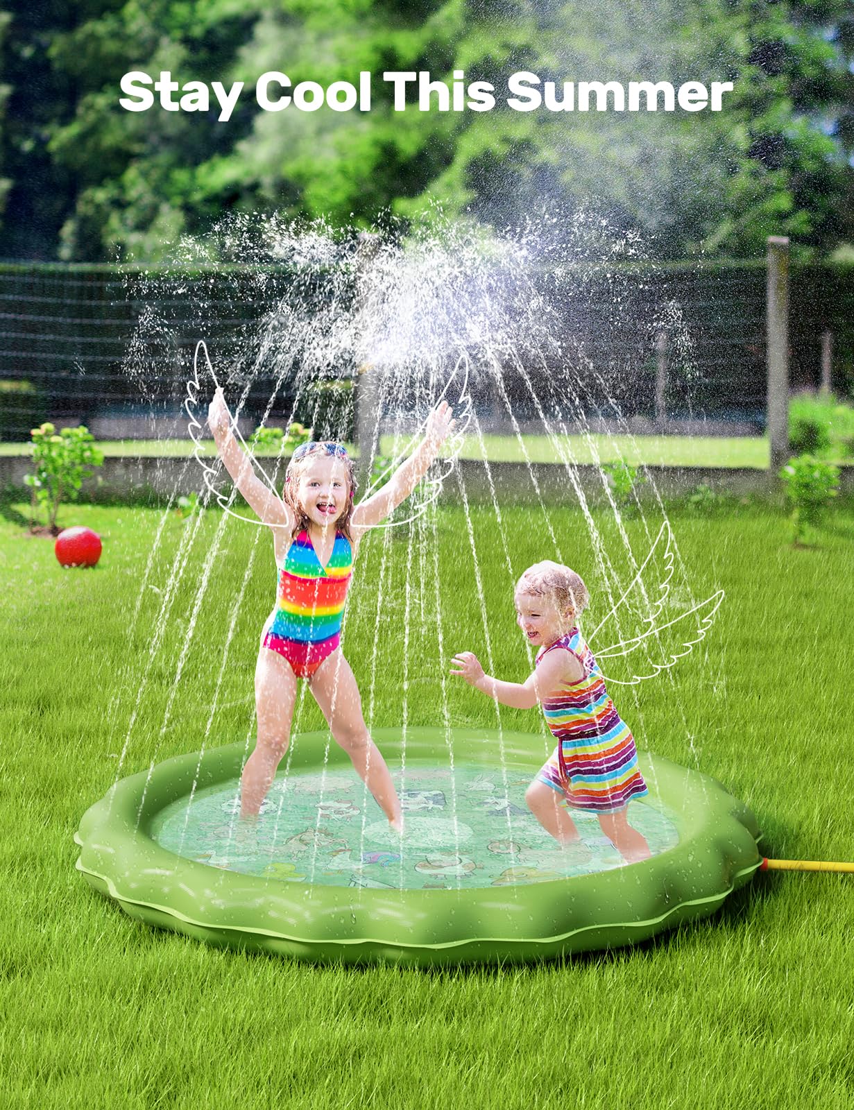 QPAU Splash Pad | 67" Non - Slip Kids Splash Pad for Outside - QPAU